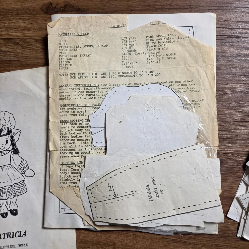 Vintage Lot Ethelby's Doll World Patricia & Emmaline Sewing Patterns 70s 80s